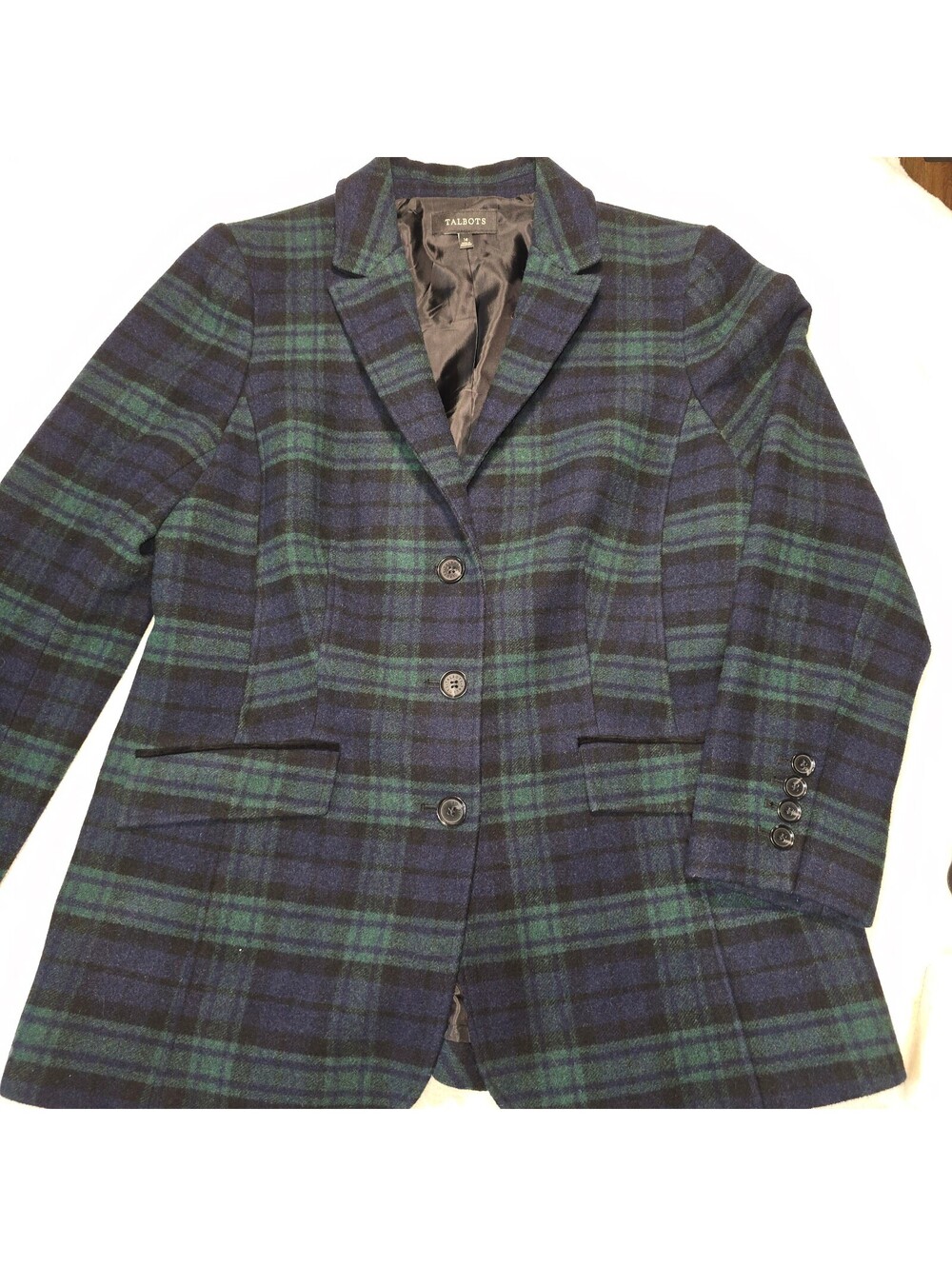 Talbots Black Watch Plaid Blazer Size 14 Wool Blend Tartan Jacket PH5090 Classic